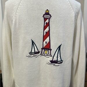 Wintage White boating Sweater with Lighthouse Design